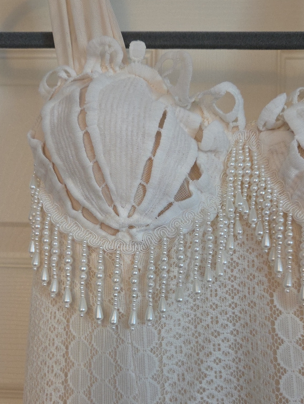 NWT LaceMade Siren's Song Mermaid Long Lace Dress Pearl Beads Shells Cream Small - Picture 14 of 16